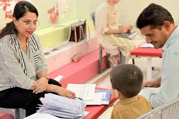 Kindergarten students reading together in a classroom